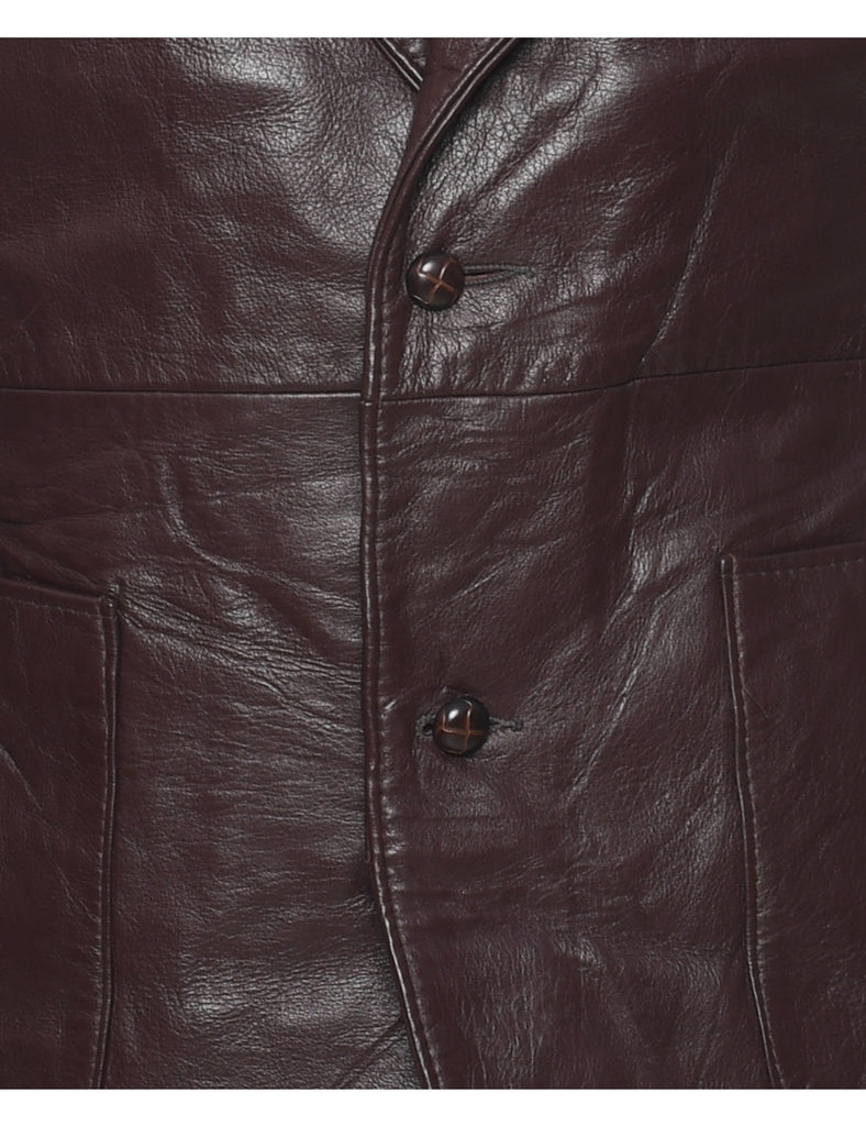 Button Front Leather Jacket - M