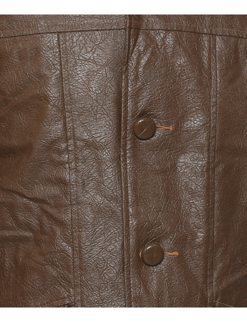 Button Front Leather Jacket - M