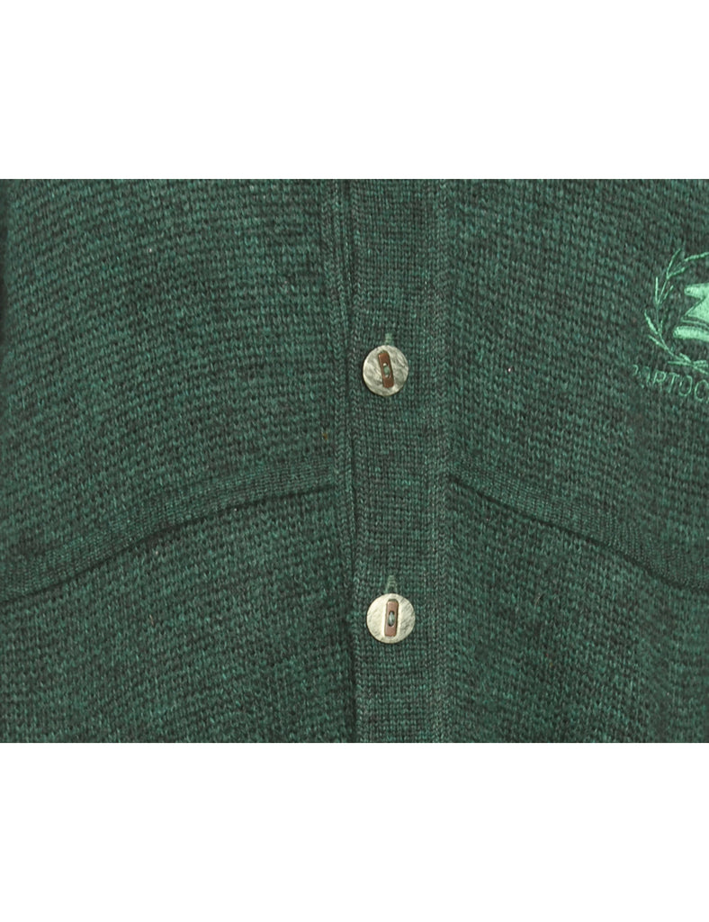 Button Through Dark Green Cardigan - L