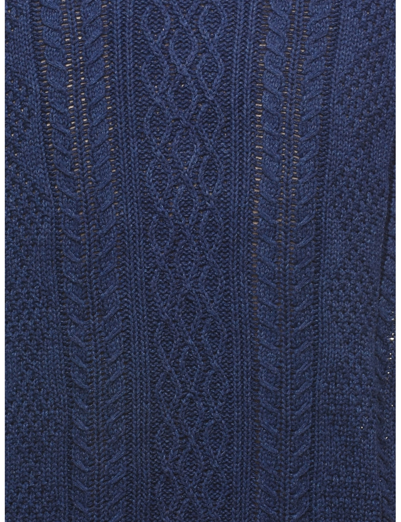 Cable Knit Navy Jumper - L