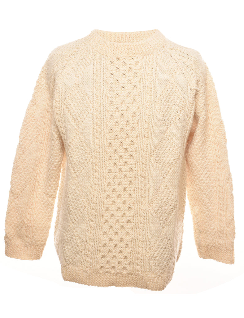 Cable Knit Off White Jumper - L