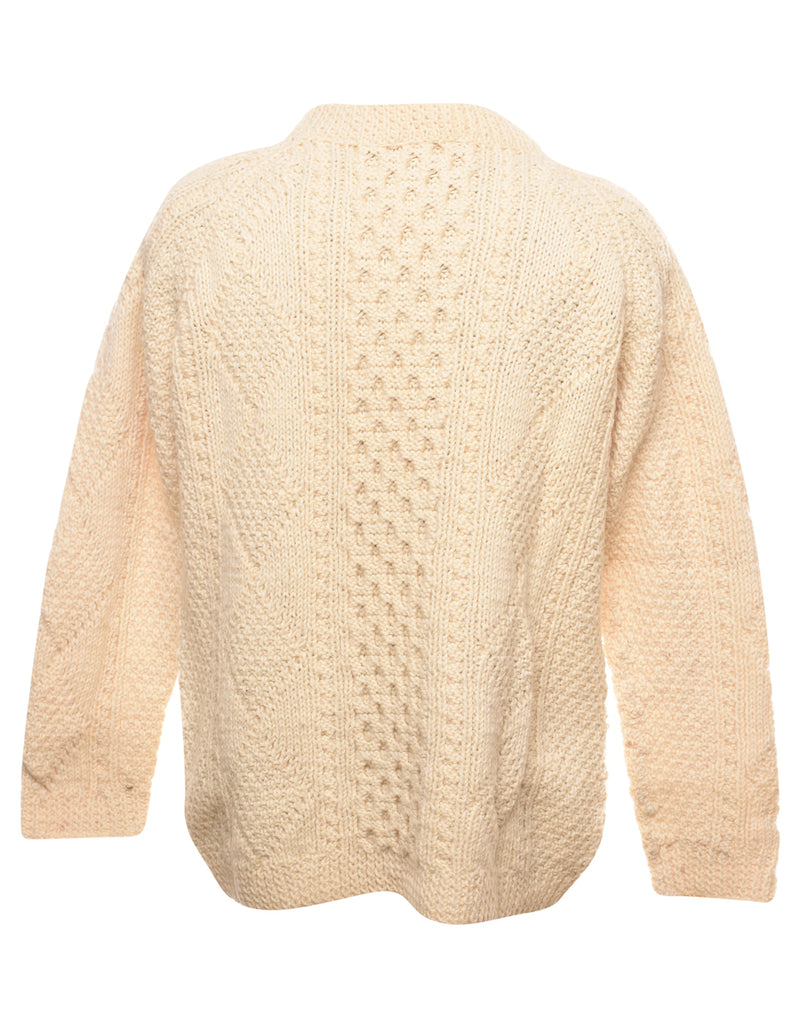 Cable Knit Off White Jumper - L