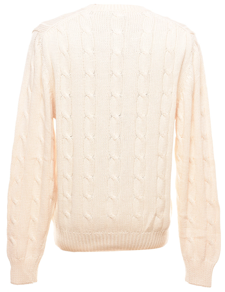 Cable Knit Off White Jumper - L