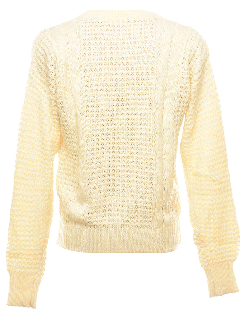 Cable Knit Off White Jumper - M