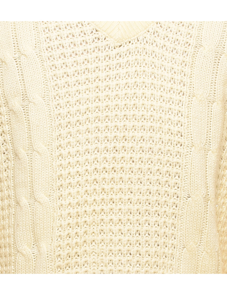 Cable Knit Off White Jumper - M