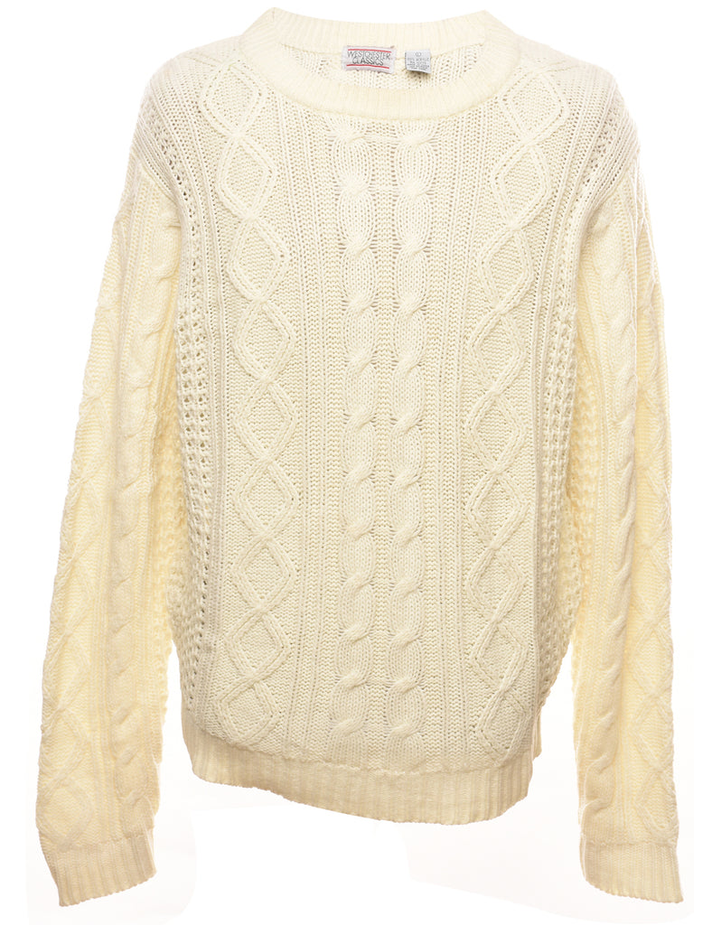 Cable Knit Pale Yellow Jumper - L