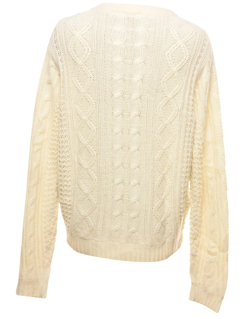 Cable Knit Pale Yellow Jumper - L