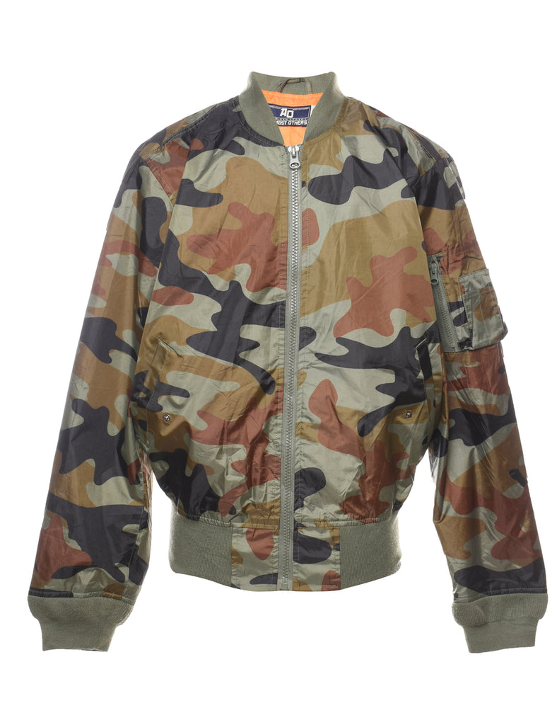 Camouflage Print Y2K Green & Brown Bomber Jacket - L