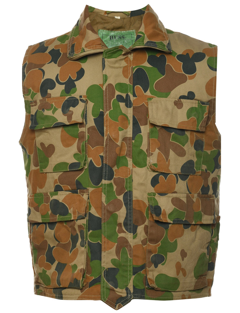 Camouflage Print Zip-Front Waistcoat - L