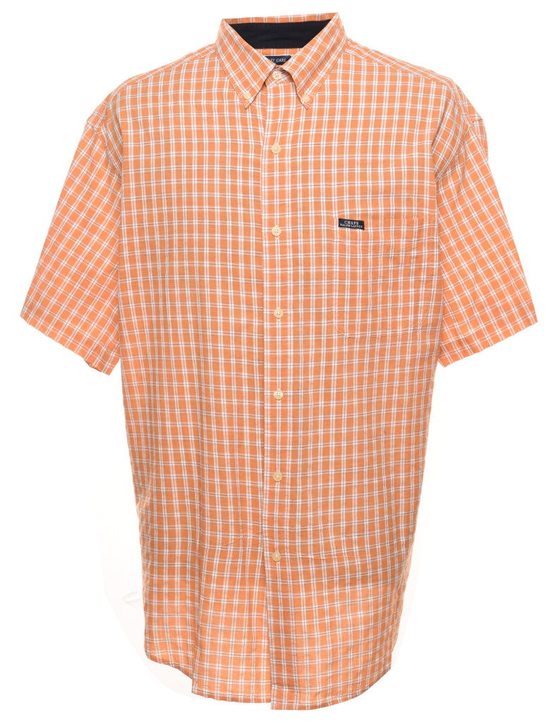 Chaps Checked Orange Short Sleeve Shirt - XL