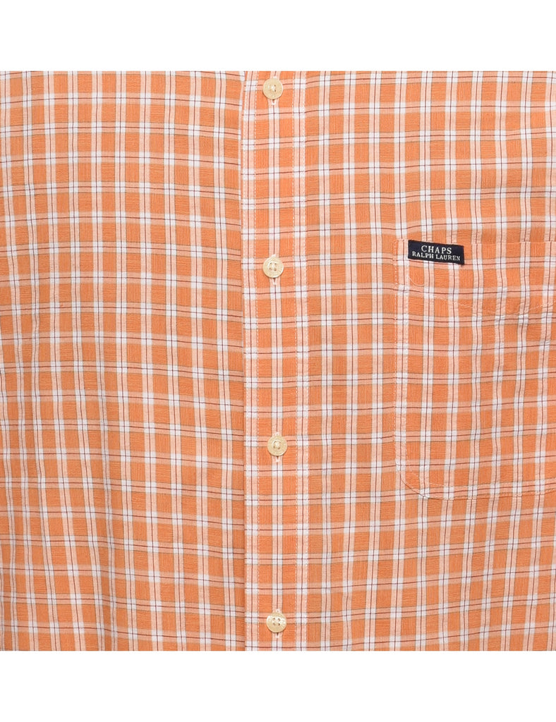 Chaps Checked Orange Short Sleeve Shirt - XL