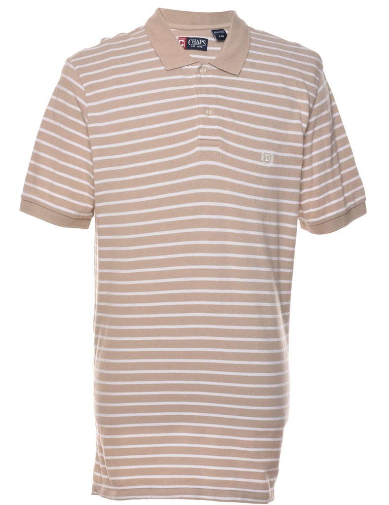 Chaps White & Light Brown Polo Shirt - L