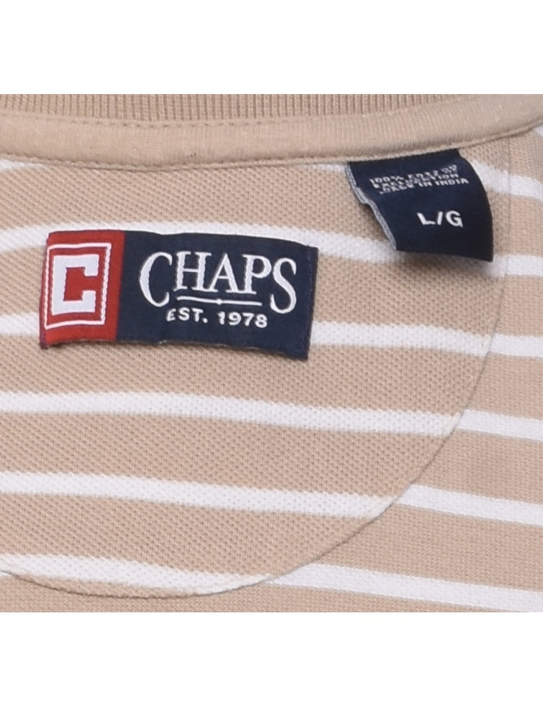 Chaps White & Light Brown Polo Shirt - L