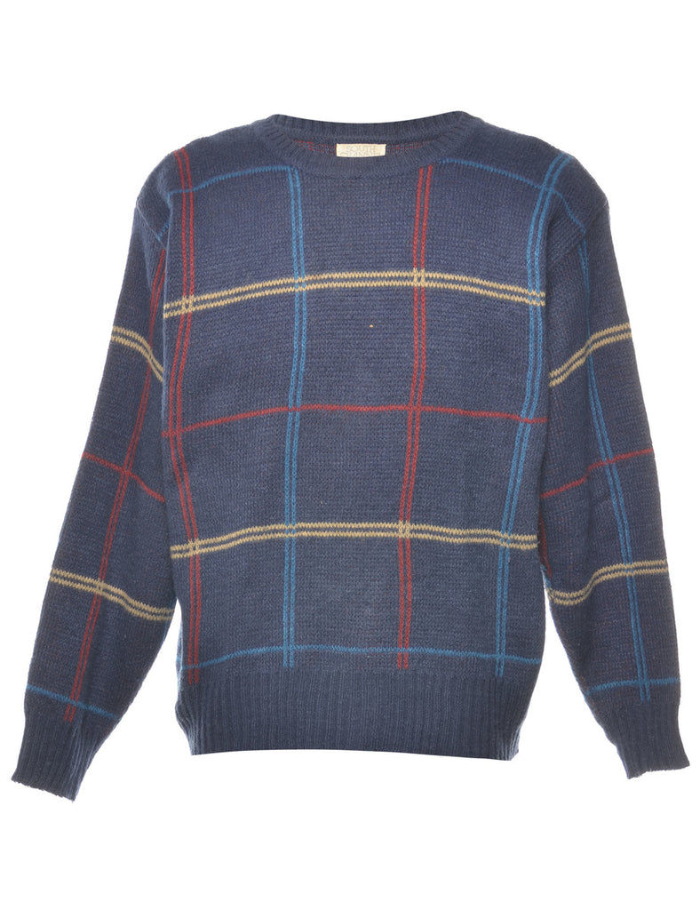 Checked Navy Jumper - L