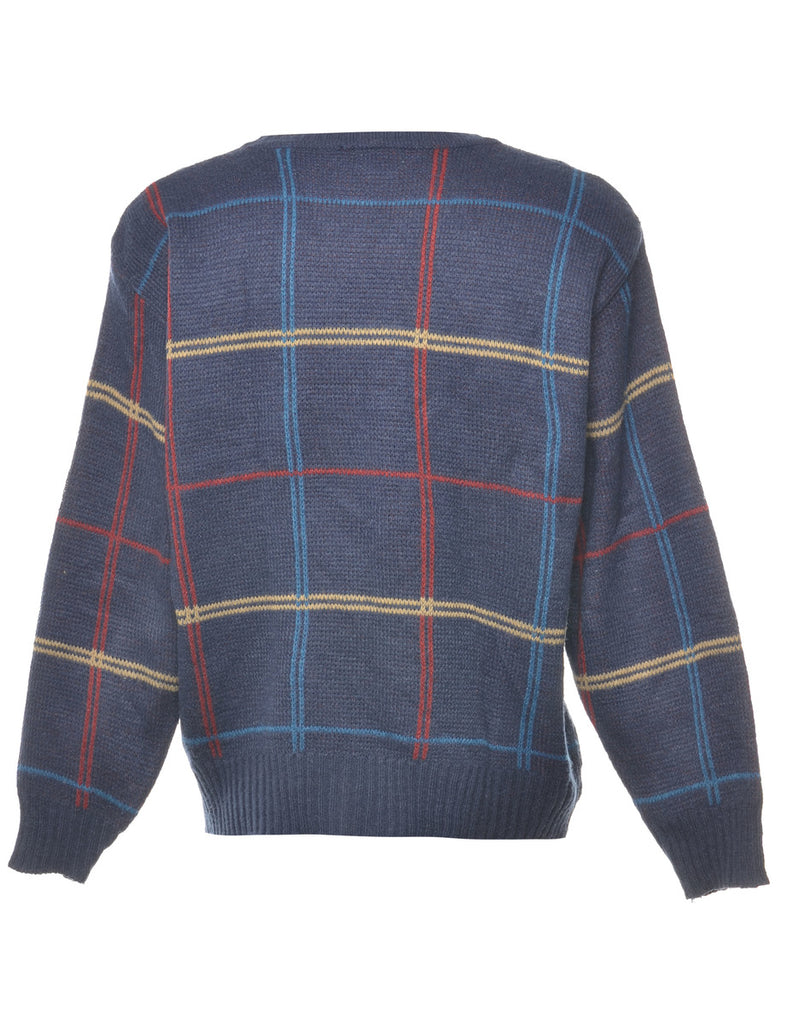 Checked Navy Jumper - L
