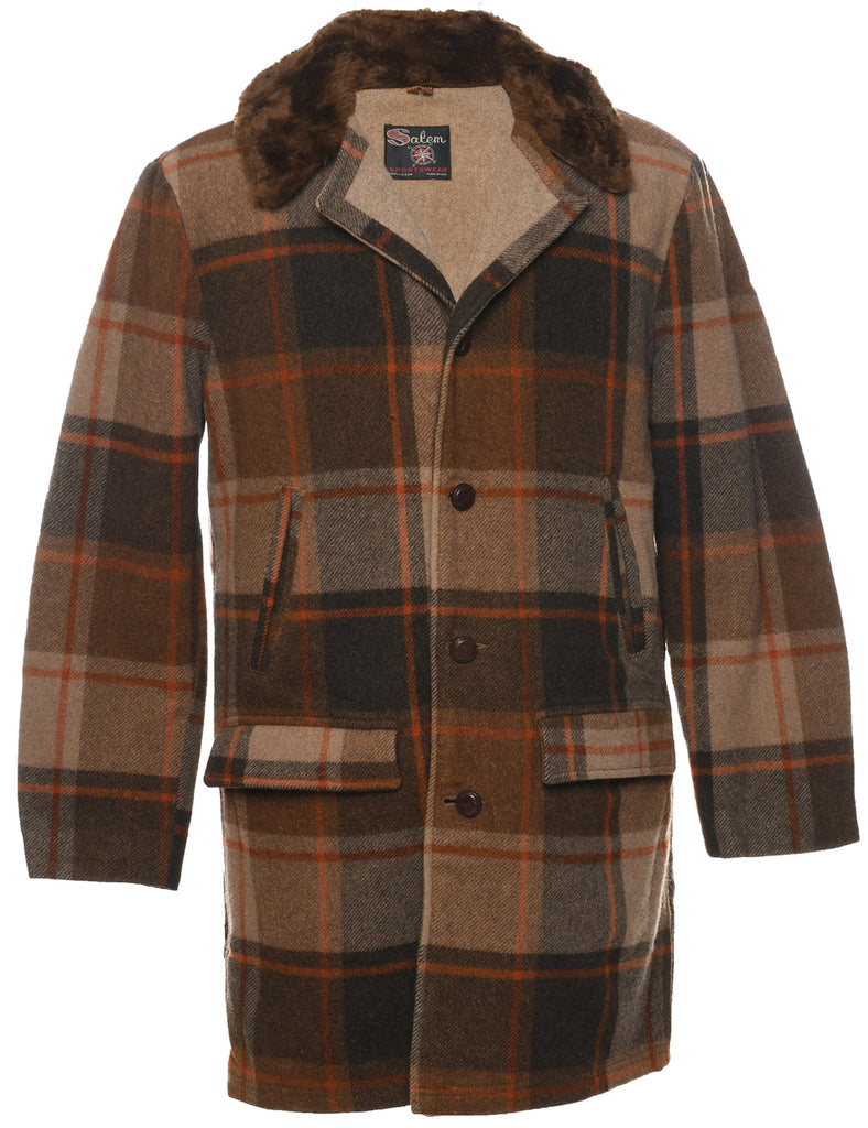 Checked Wool Coat - L