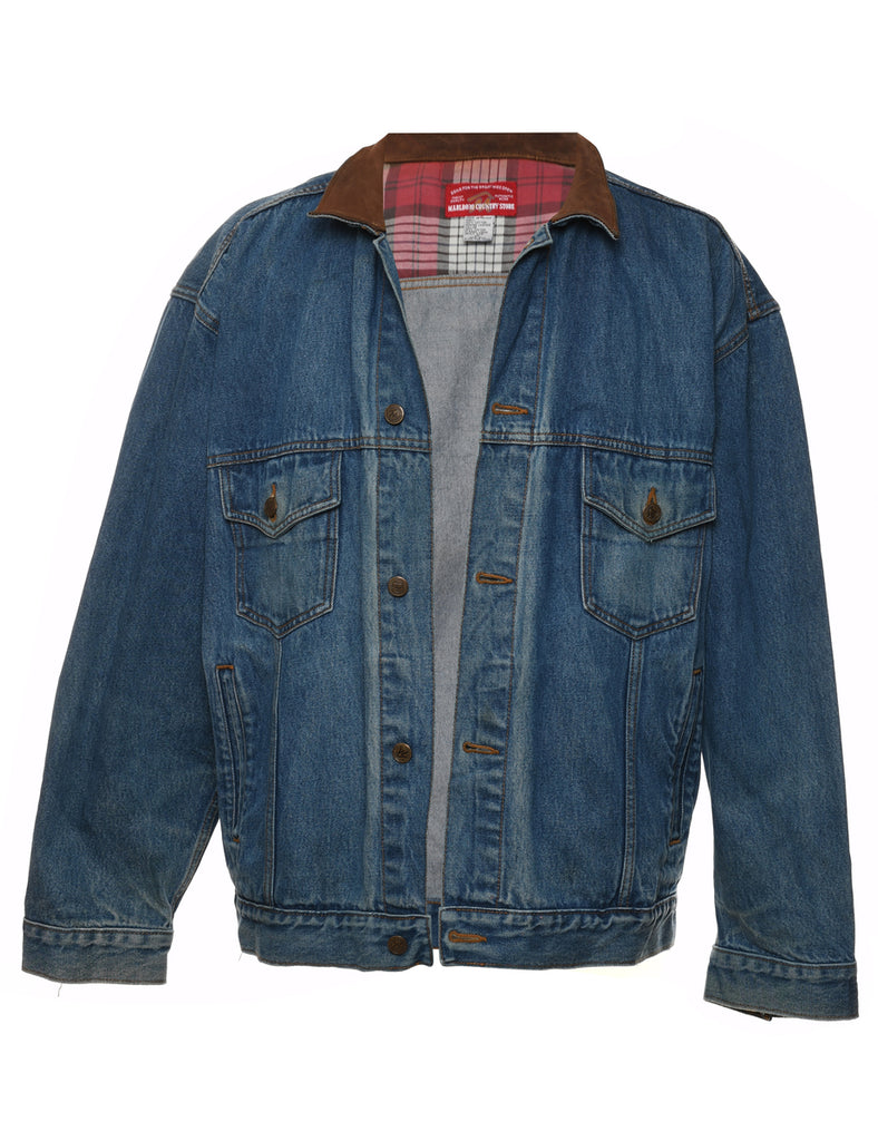 Classic Medium Wash & Brown Contrast Collar Denim Jacket - XL