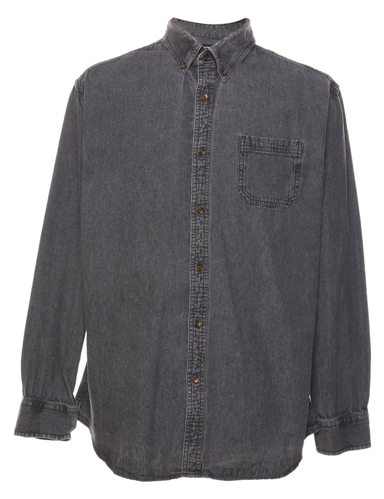 Croft & Barrow Black Distressed Denim Shirt - L