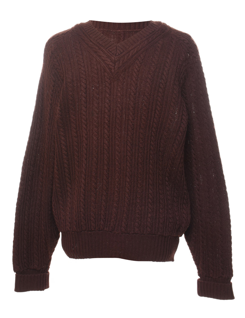 Dark Brown Cable Knit Jumper - L