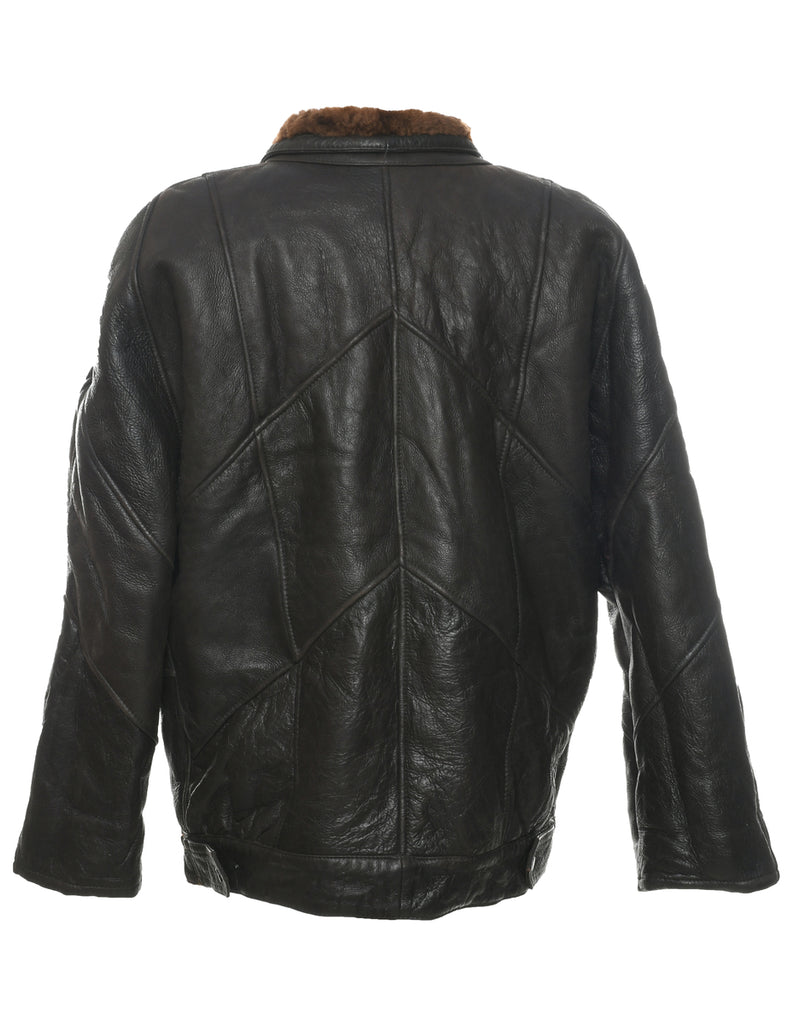 Dark Brown Shearling Leather Jacket - XL