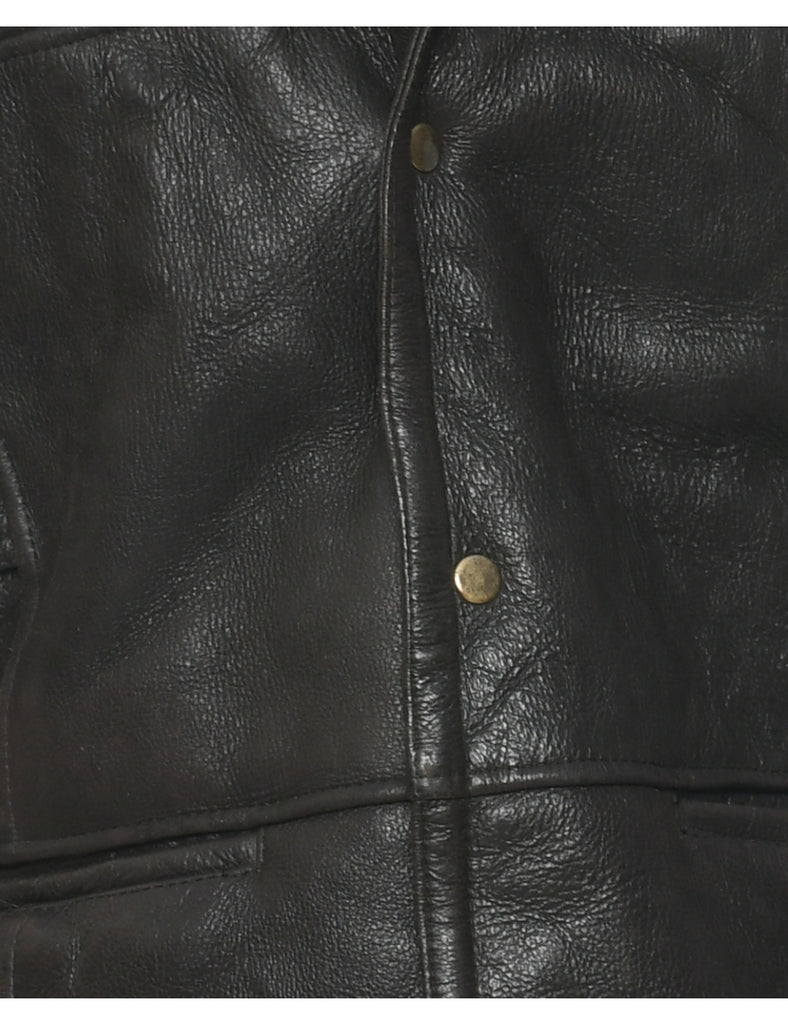 Dark Brown Shearling Leather Jacket - XL