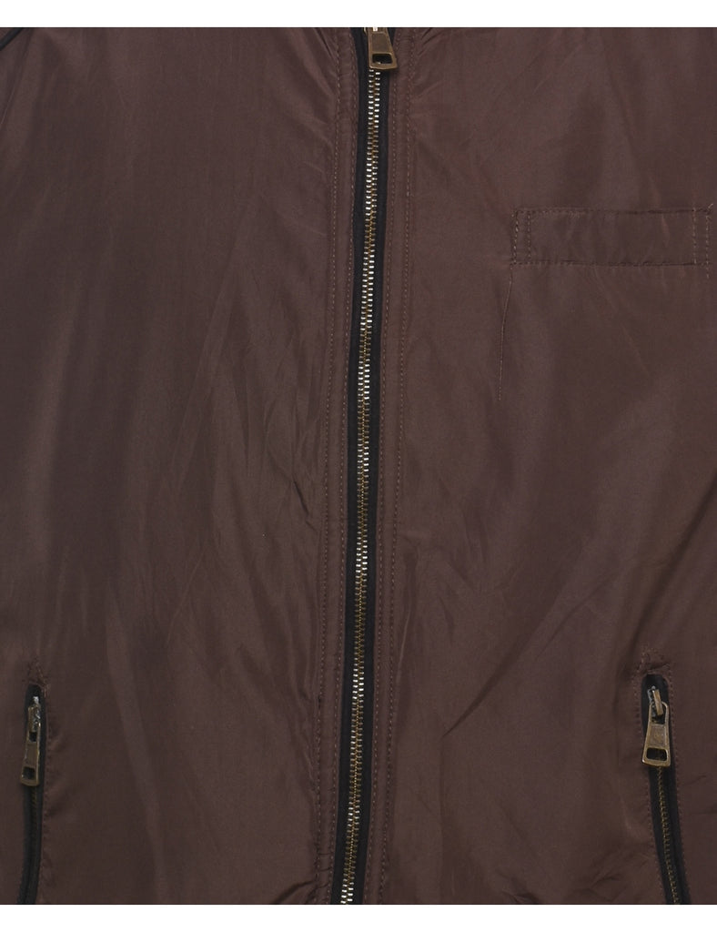 Dark Brown Zip-Front Harrington Jacket - L