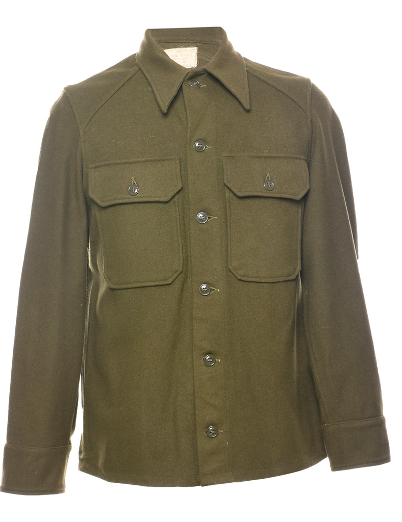 Dark Green Classic Wool Military Shirt - S