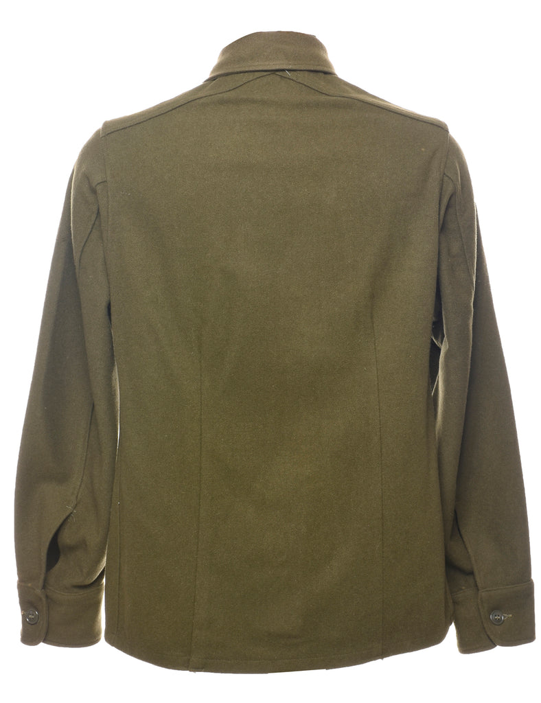 Dark Green Classic Wool Military Shirt - S