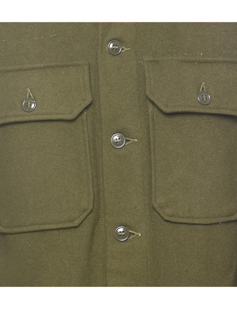 Dark Green Classic Wool Military Shirt - S