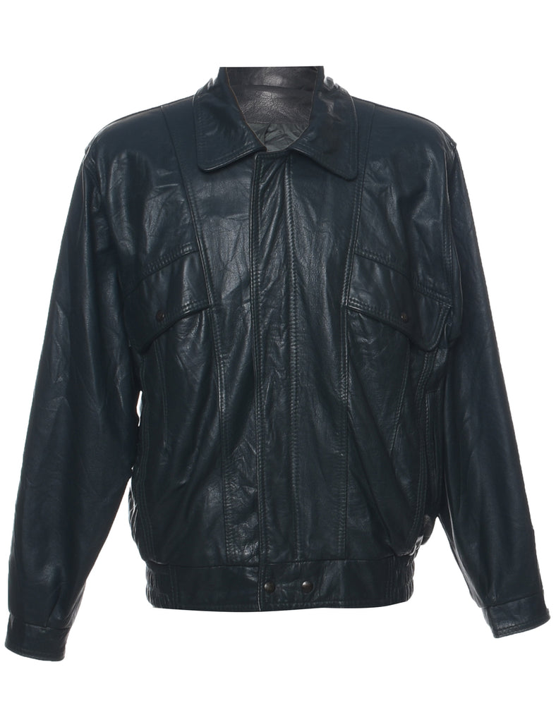 Dark Green Leather Jacket - XL