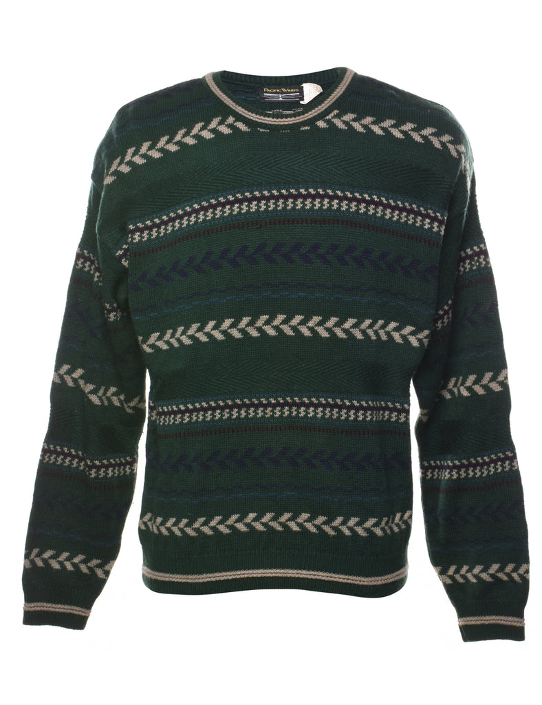 Dark Green Patterned Jumper - L