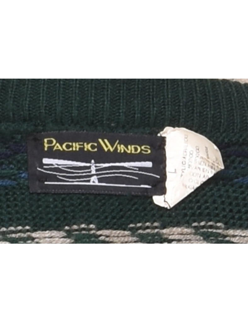 Dark Green Patterned Jumper - L