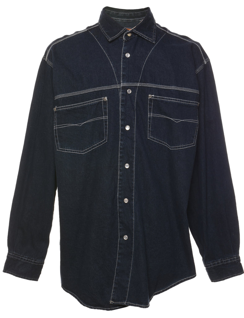 Dark Wash Contrast Stitch Denim Shirt - L