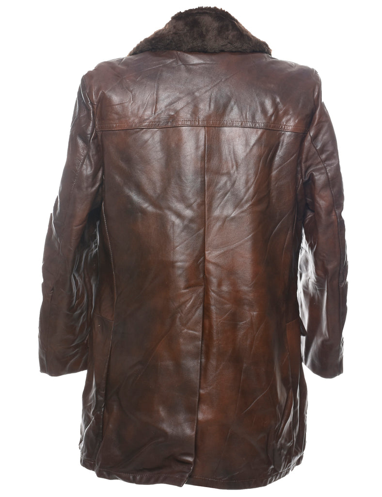 Double-Breasted Faux Shearling Lined Leather Jacket - M