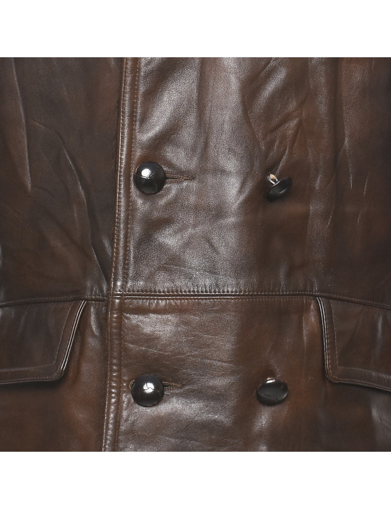 Double-Breasted Faux Shearling Lined Leather Jacket - M