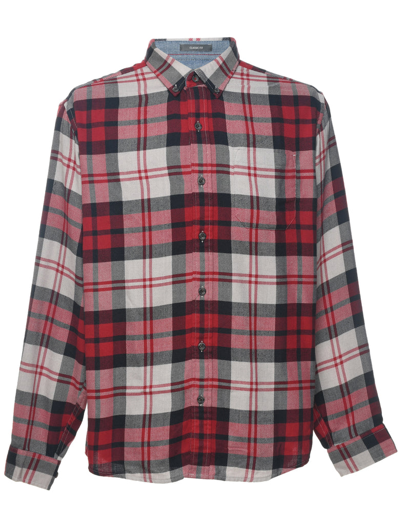 Eddie Bauer Checked Red & White Flannel Shirt - L