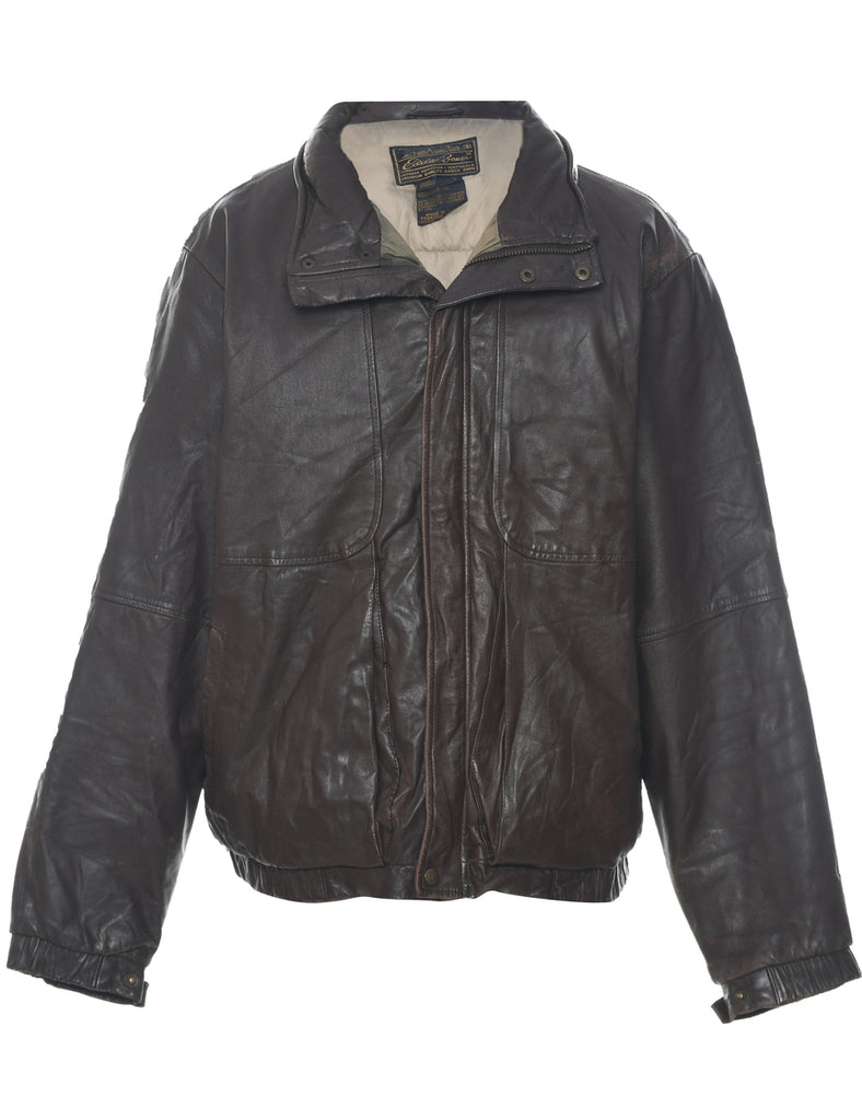 Eddie Bauer Dark Brown Zip-Front Leather Jacket - L