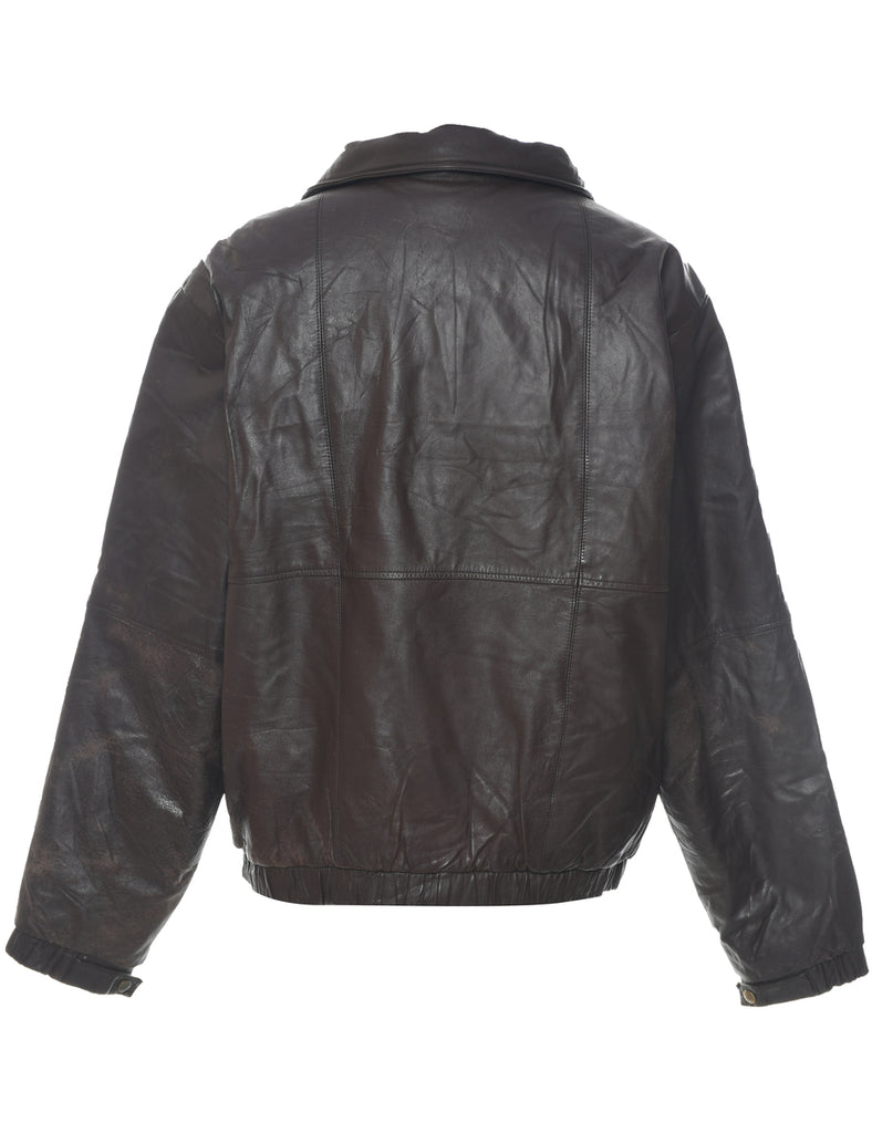 Eddie Bauer Dark Brown Zip-Front Leather Jacket - L