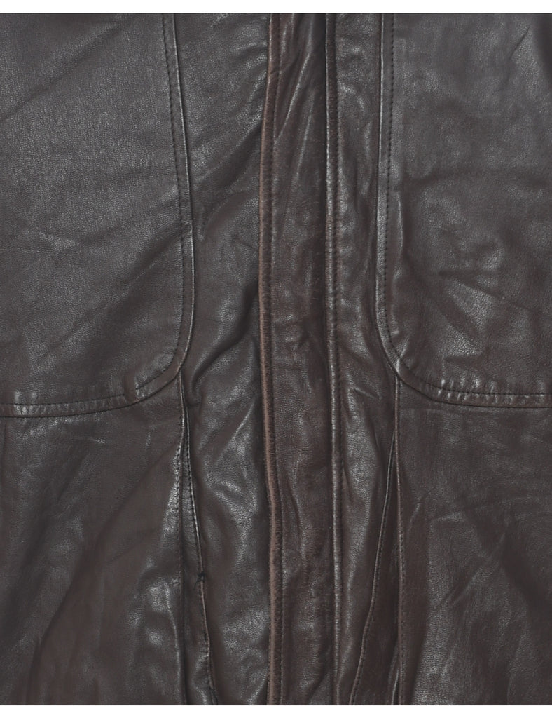 Eddie Bauer Dark Brown Zip-Front Leather Jacket - L