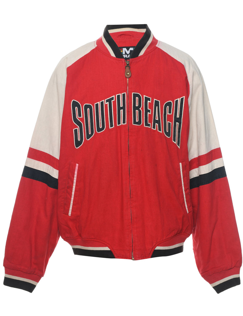 Embroidered Black & Red 1990s South Beach Bomber Jacket - M