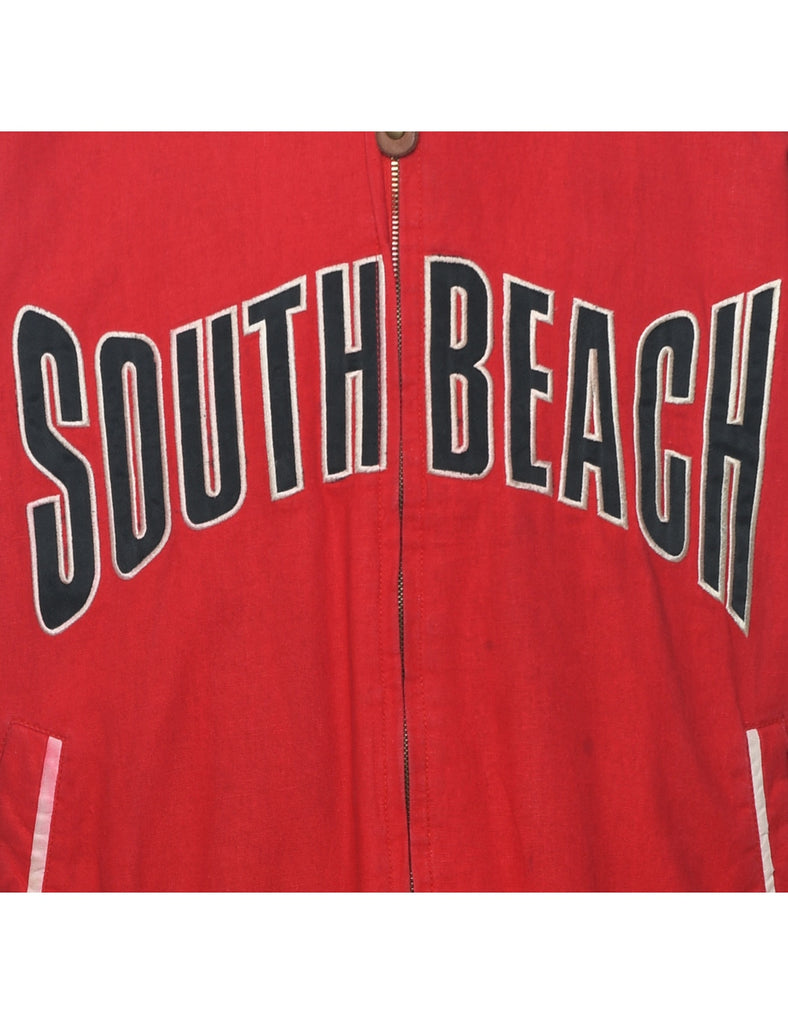 Embroidered Black & Red 1990s South Beach Bomber Jacket - M