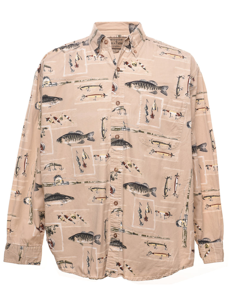 Fish Design Light Brown Shirt - L