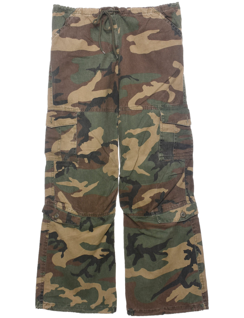 Flared Shape Woodland Camouflage Print Y2K Cargo Trousers - W31 L32