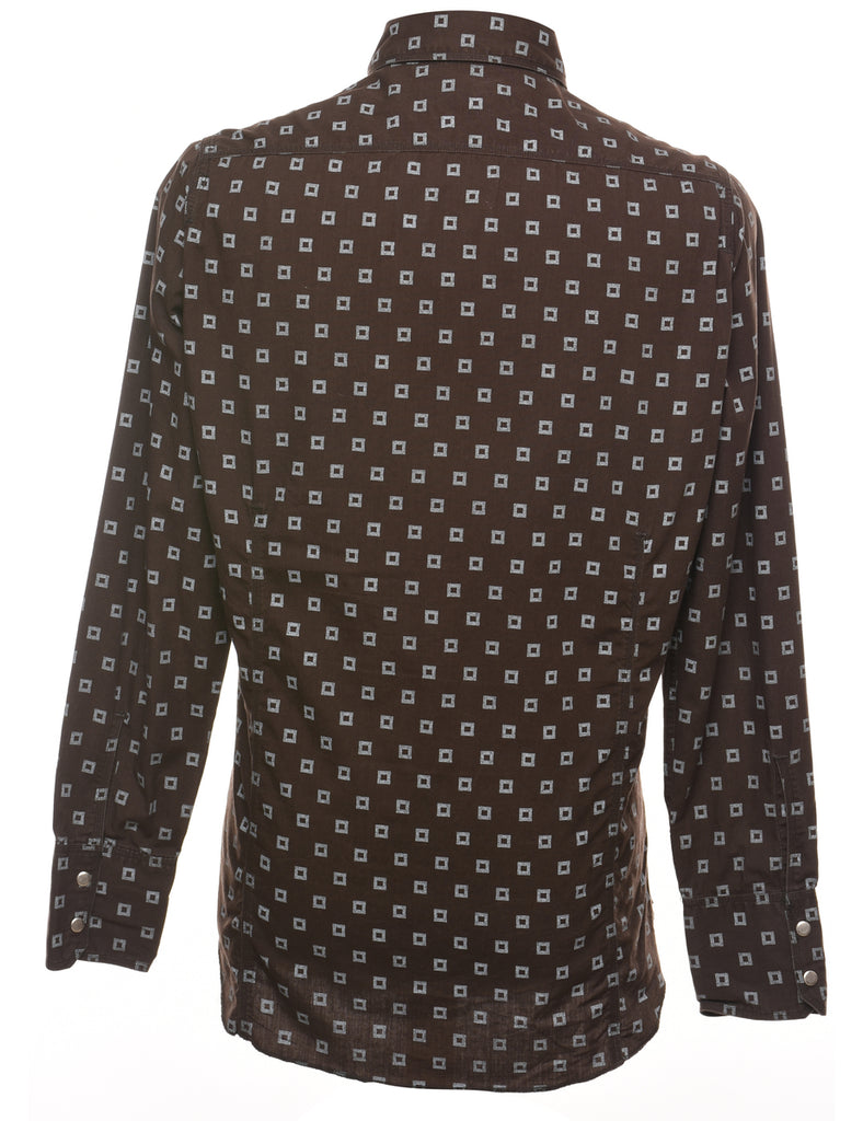 Geometric Pattern Dark Brown Patterned Western Shirt - L