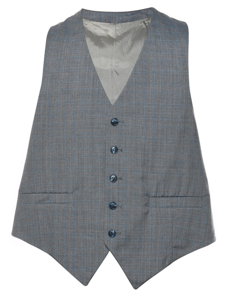 Grey & Light Blue Checked Waistcoat - M