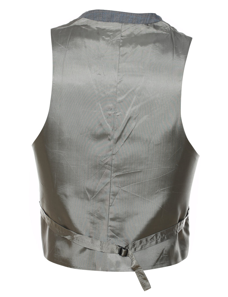 Grey & Light Blue Checked Waistcoat - M