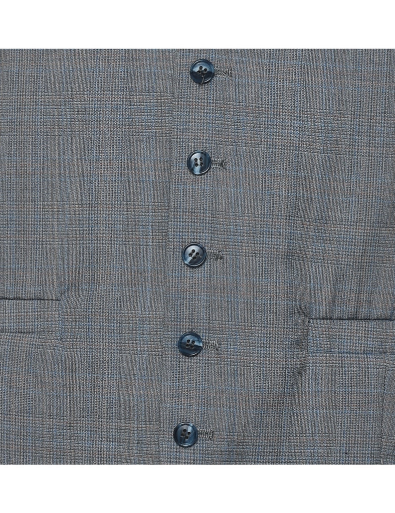 Grey & Light Blue Checked Waistcoat - M