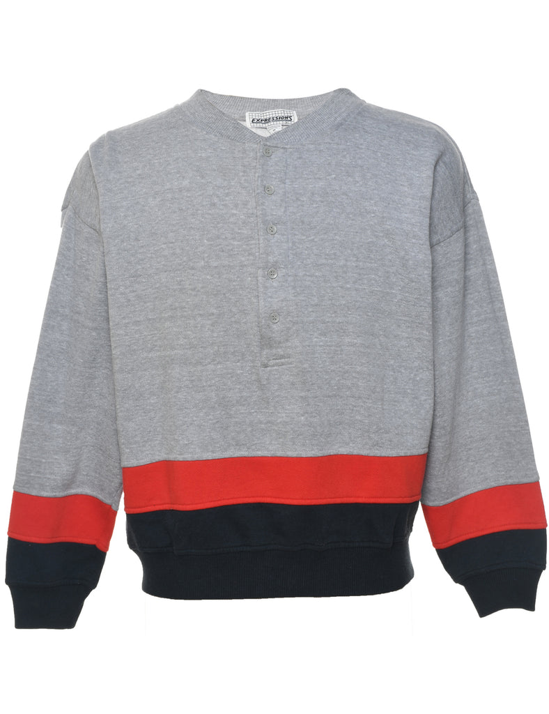 Grey, Navy & Red Colour Block Sweatshirt - M