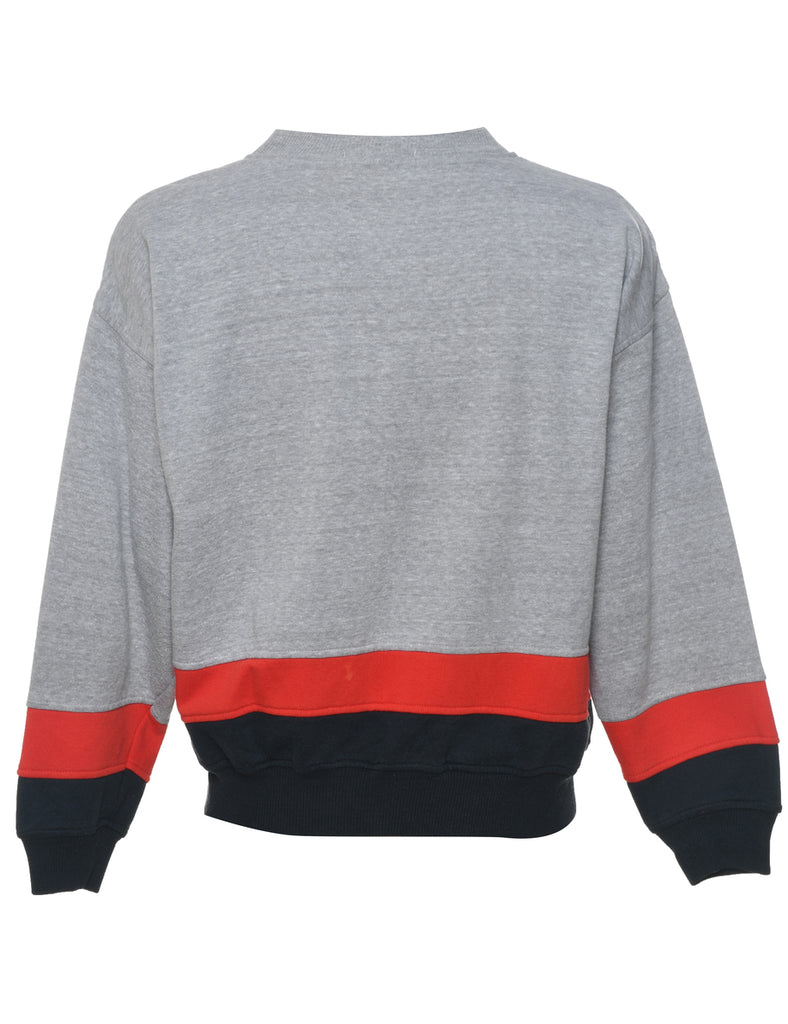 Grey, Navy & Red Colour Block Sweatshirt - M