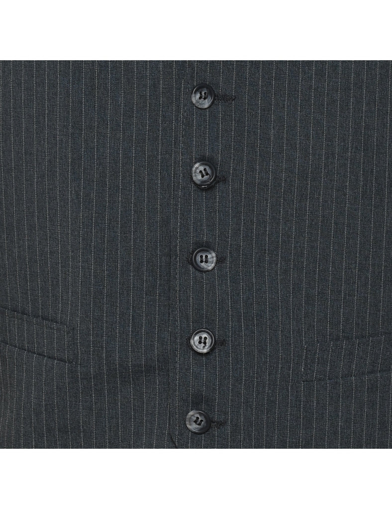 Grey Pinstriped Classic Waistcoat - L